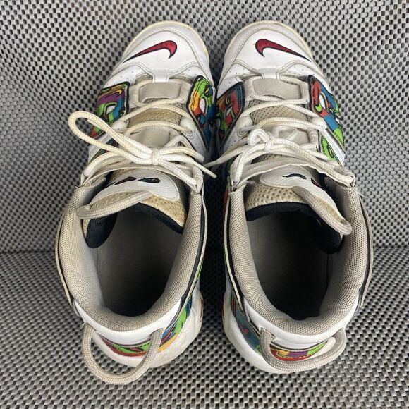 Nike Air More Uptempo Peace Love Swoosh Sneakers Mens 11.5 White Lace Up Logo
